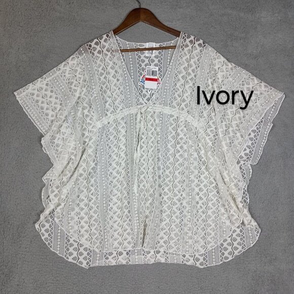 Becca Rebecca Virtue Swim Cover-Up Women XS-S Ivory Gold Tunic Top Lace Boho NWT - Picture 3 of 13